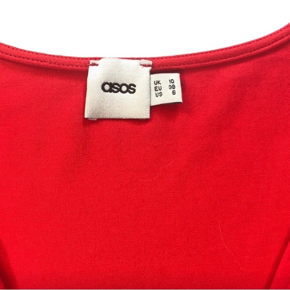 ASOS Red Bodycon cotton blend stretch v-neck dress. - Picture 6 of 8